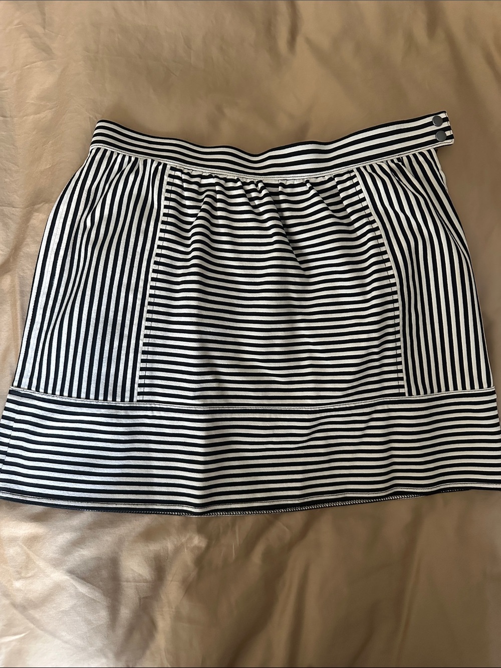 Madewell Black and White Striped Ponte Swivel Mini Skirt